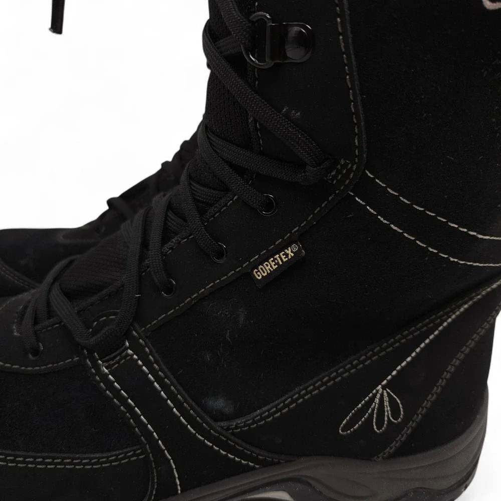 Garmont Women's 7 Black Gore-Tex Tall Winter Boots Faux Fur Lined Suede Zip Snow
